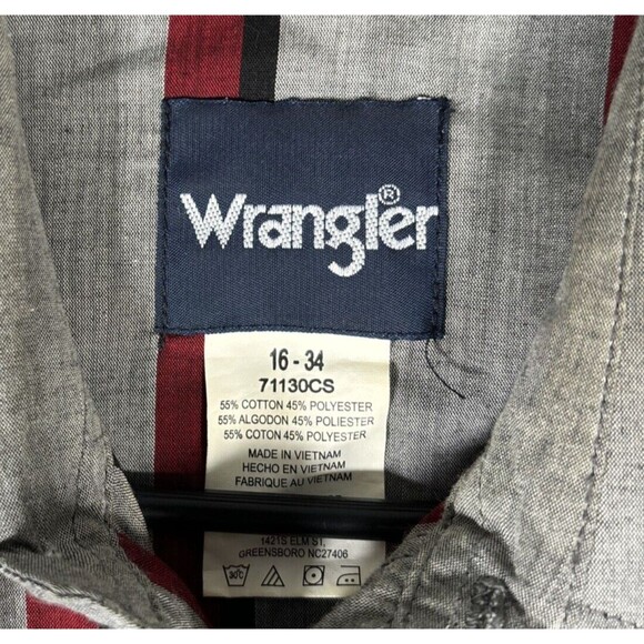 Vintage Wrangler Pearl Snap Shirt Men’s Size 16-34 Stripes Grey Red Cowboy Cut - Picture 4 of 10